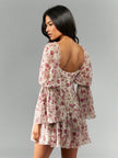 Floral Chiffon Puff Sleeve Sweetheart Neckline Empire Waist Mini Dresses
