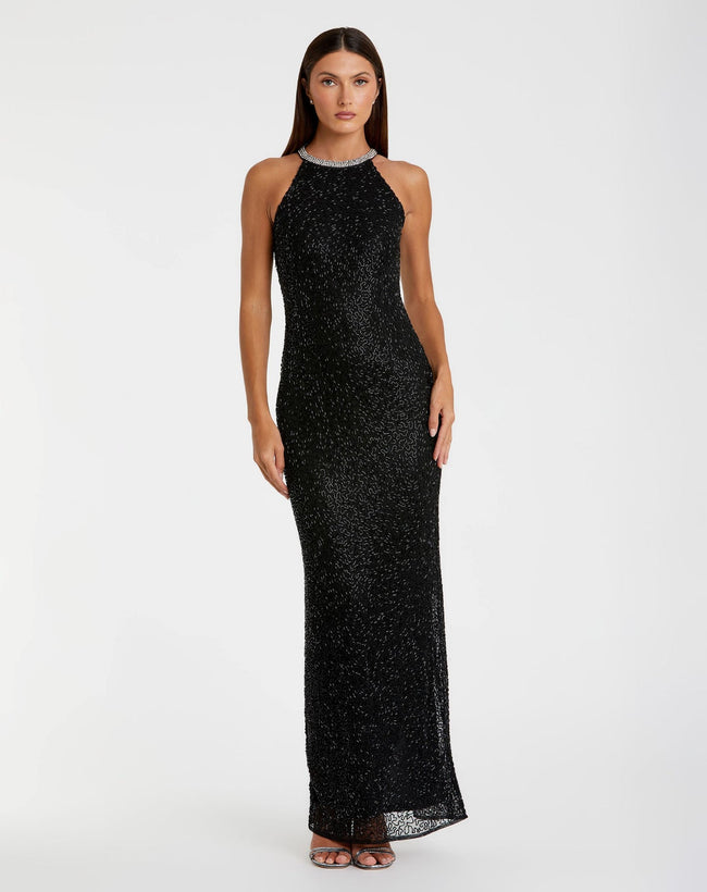 Sleeveless High Neck Column Gown