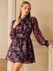 Full Printed Lantern Sleeve Dress