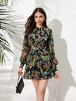 Full Printed Lantern Sleeve Dress