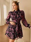 Full Printed Lantern Sleeve Dress