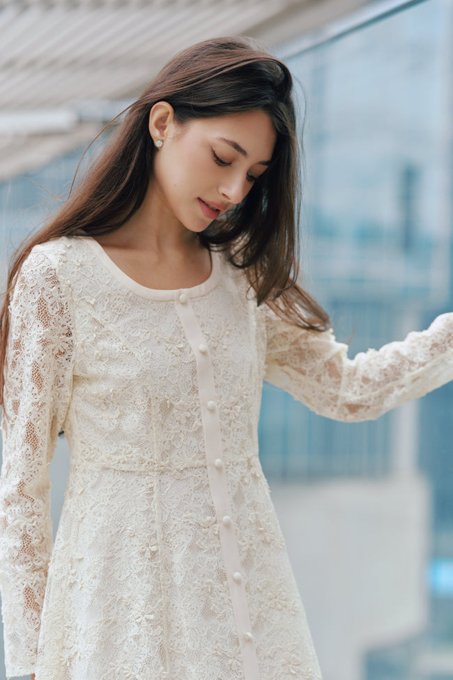 Women’s Beige Lace Floral Dress