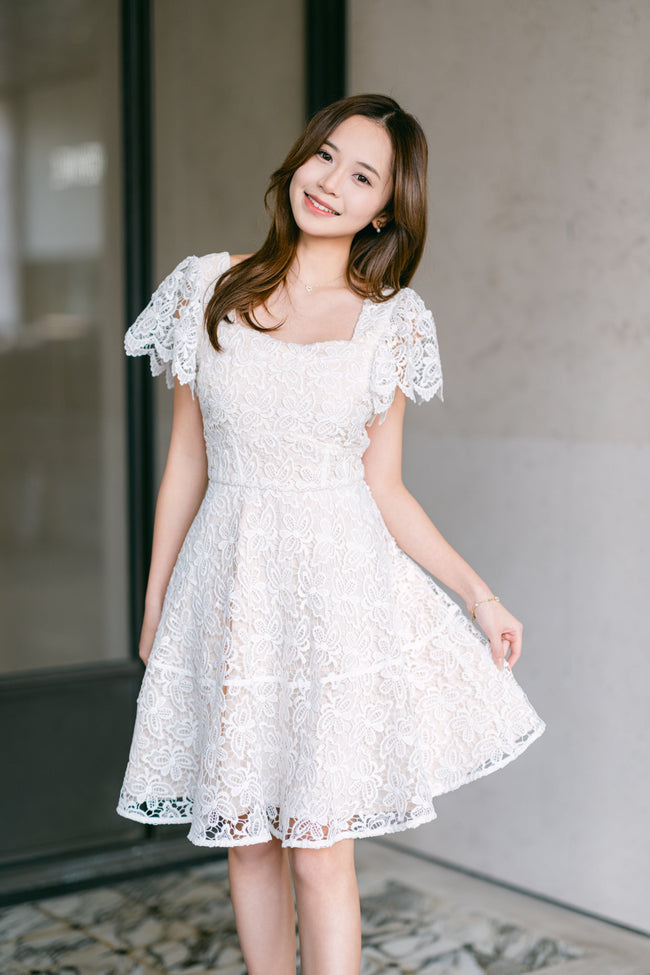 Romantic White Lace A-Line Mini Dress