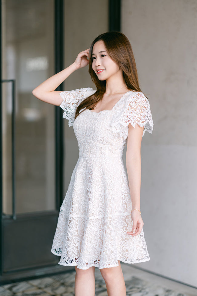 Romantic White Lace A-Line Mini Dress