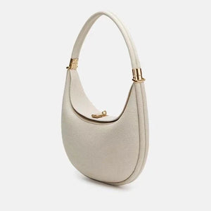 Cream Pebbled Leather Crescent Shoulder Bag