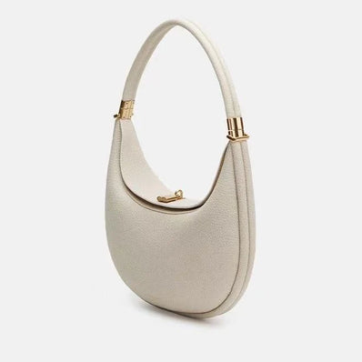 Cream Pebbled Leather Crescent Shoulder Bag