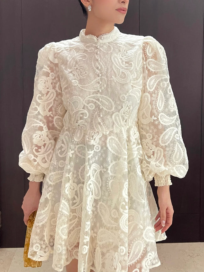 Beige Cocktail Dress with Embroidered Details