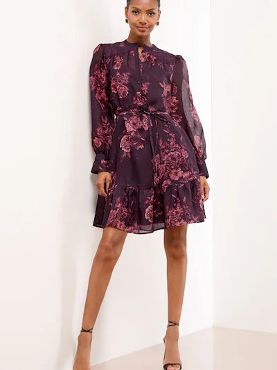 Floral Stand Collar Long Sleeve Maxi