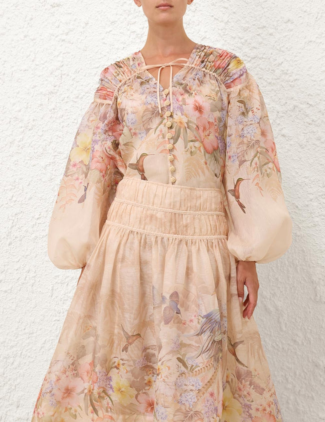 The Illuminate Drawn Blouse Rouged Shoulder Panels Dress