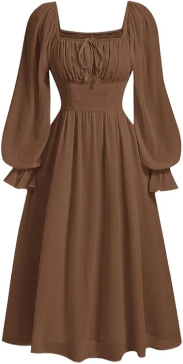 Casual Vacation Square Neck Ruched Bust Dress Maxi Dress