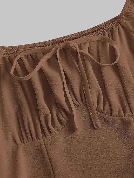 Casual Vacation Square Neck Ruched Bust Dress Maxi Dress