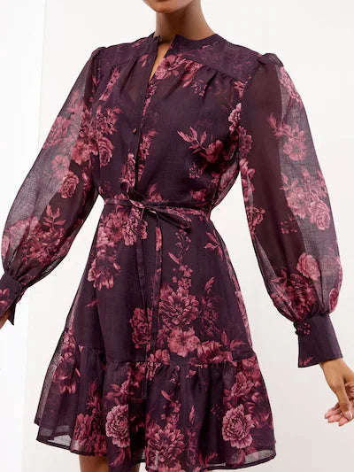 Floral Stand Collar Long Sleeve Maxi