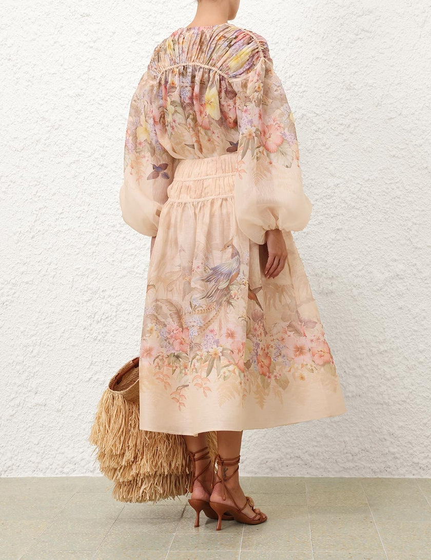 The Illuminate Drawn Blouse Rouged Shoulder Panels Dress