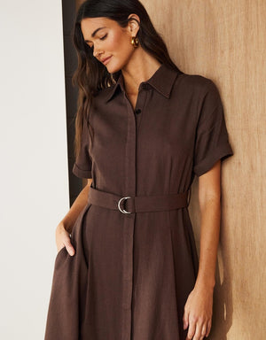 Cotton Twill Midi Dress